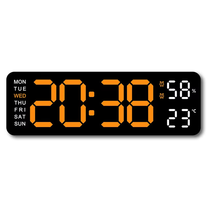 9-Inch Digital LED Wall Clock โ USB Powered with Temperature, Humidity & Auto-Dimming Display