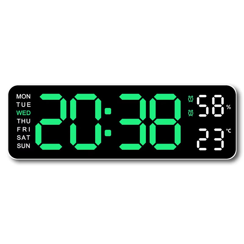 9-Inch Digital LED Wall Clock โ USB Powered with Temperature, Humidity & Auto-Dimming Display