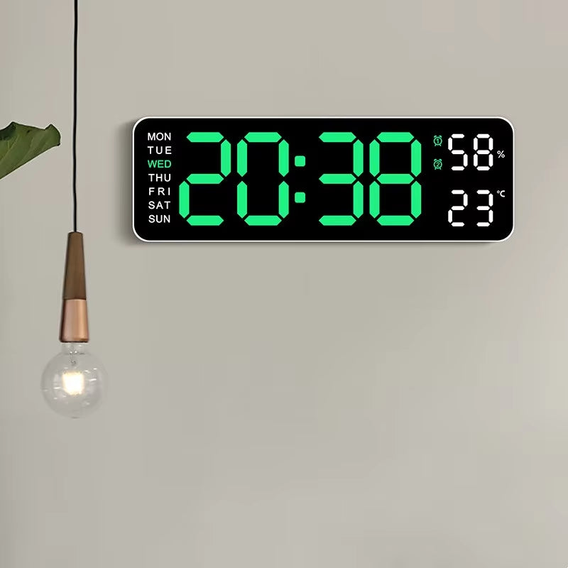 9-Inch Digital LED Wall Clock โ USB Powered with Temperature, Humidity & Auto-Dimming Display