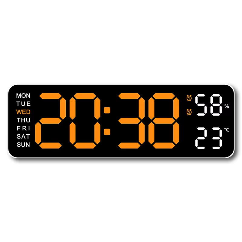 9-Inch Digital LED Wall Clock โ USB Powered with Temperature, Humidity & Auto-Dimming Display