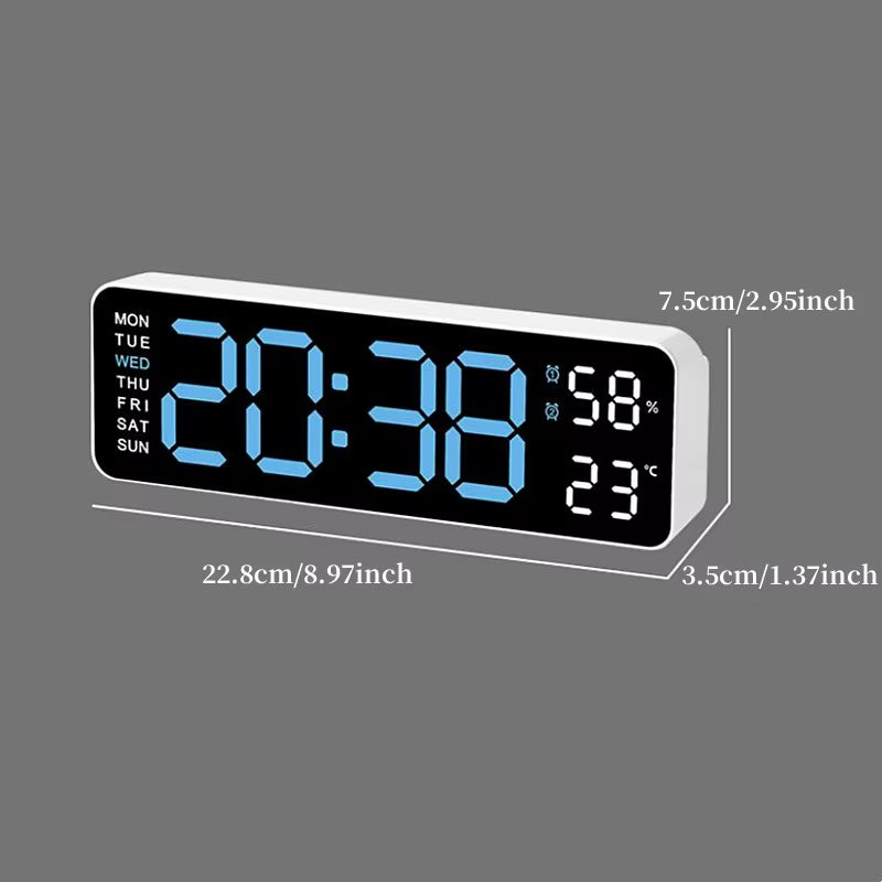 9-Inch Digital LED Wall Clock โ USB Powered with Temperature, Humidity & Auto-Dimming Display