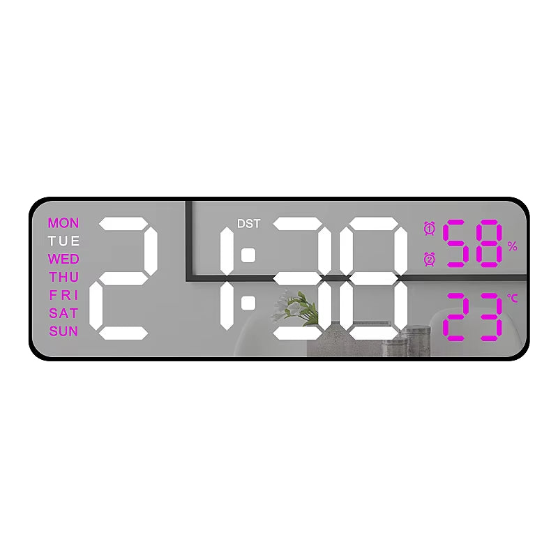 9-Inch Digital LED Wall Clock โ USB Powered with Temperature, Humidity & Auto-Dimming Display