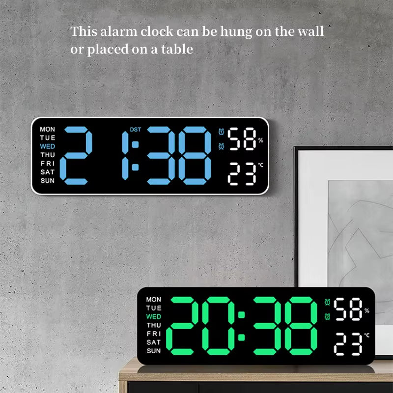 9-Inch Digital LED Wall Clock โ USB Powered with Temperature, Humidity & Auto-Dimming Display