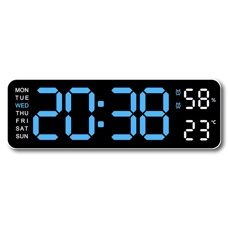 9-Inch Digital LED Wall Clock โ USB Powered with Temperature, Humidity & Auto-Dimming Display