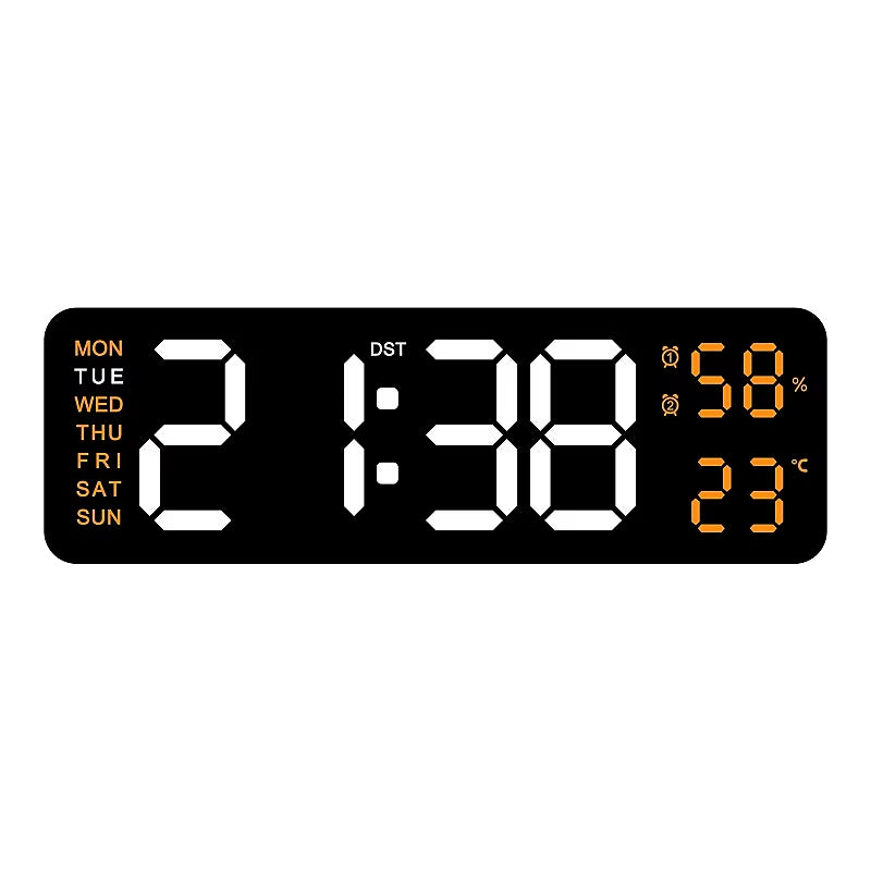 9-Inch Digital LED Wall Clock โ USB Powered with Temperature, Humidity & Auto-Dimming Display
