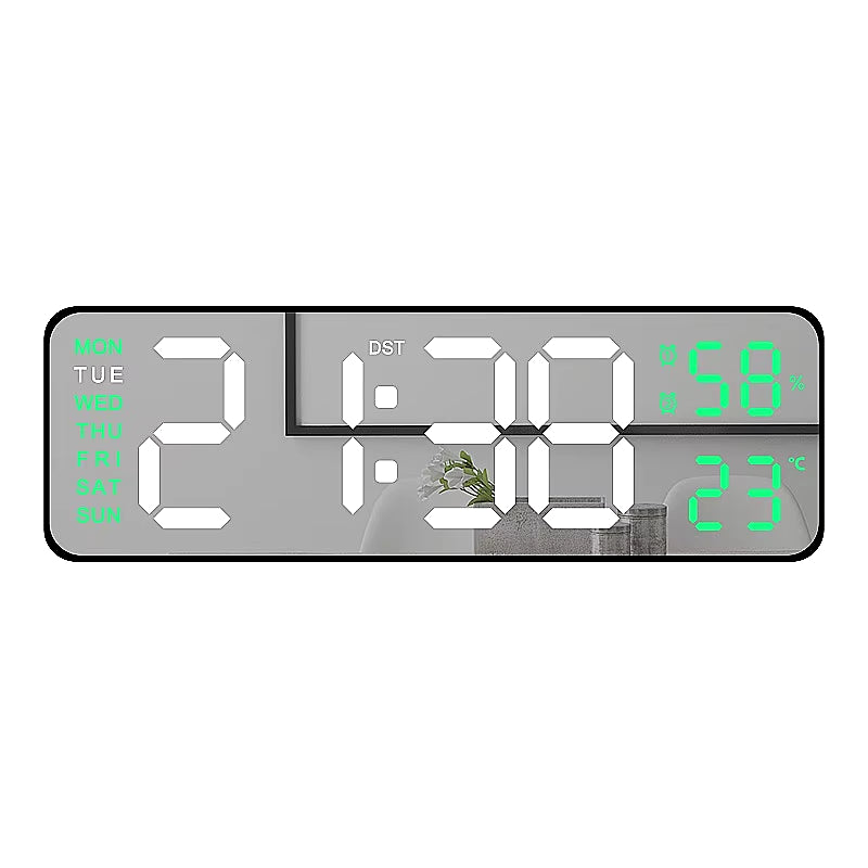 9-Inch Digital LED Wall Clock โ USB Powered with Temperature, Humidity & Auto-Dimming Display