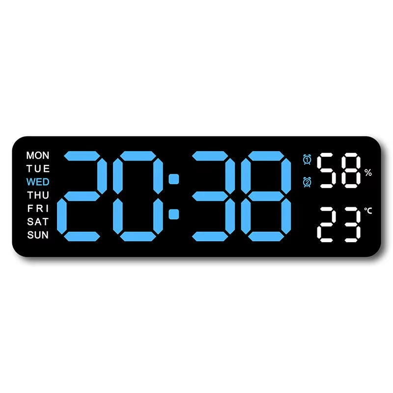 9-Inch Digital LED Wall Clock โ USB Powered with Temperature, Humidity & Auto-Dimming Display