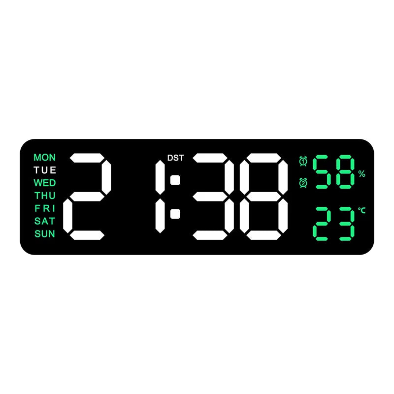 9-Inch Digital LED Wall Clock โ USB Powered with Temperature, Humidity & Auto-Dimming Display