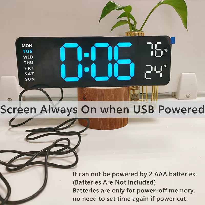 9-Inch Digital LED Wall Clock โ USB Powered with Temperature, Humidity & Auto-Dimming Display