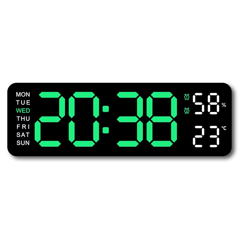 9-Inch Digital LED Wall Clock โ USB Powered with Temperature, Humidity & Auto-Dimming Display
