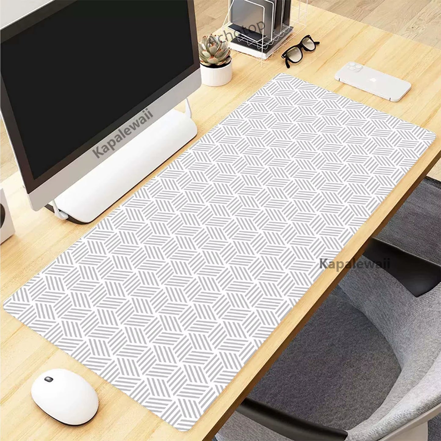 Topographic Desk Mat — Black & White XXL Mouse Pad (600×300 mm to 1000×500 mm)
