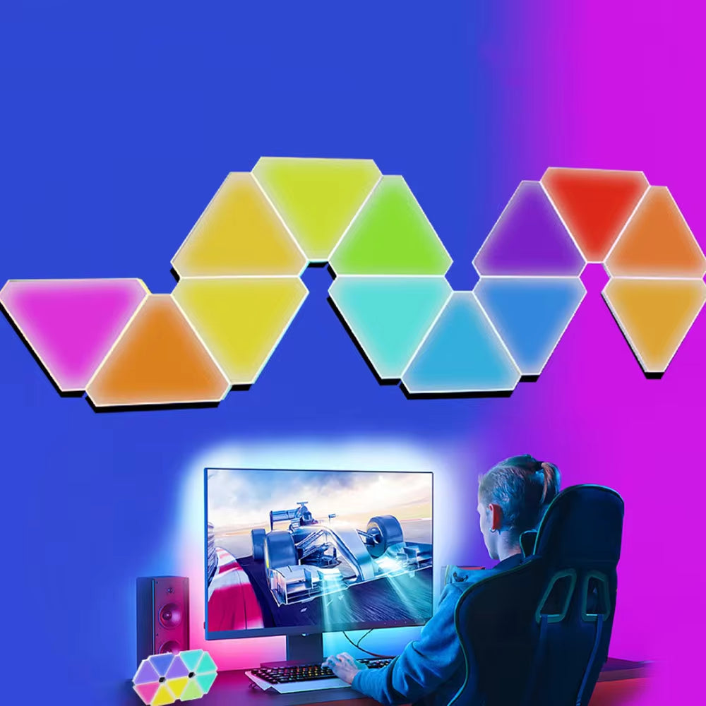 RGB Wi-Fi LED Triangle Wall Lamp — App & Bluetooth Controlled DIY Quantum Light for Gaming and Bedroom Decor