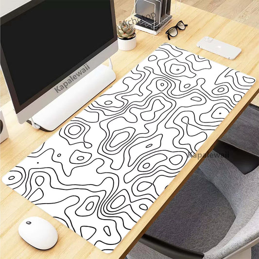 Topographic Desk Mat — Black & White XXL Mouse Pad (600×300 mm to 1000×500 mm)