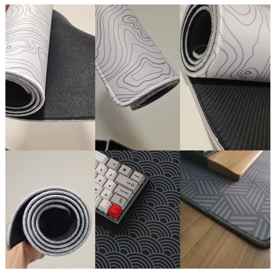Topographic Desk Mat — Black & White XXL Mouse Pad (600×300 mm to 1000×500 mm)