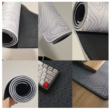 Topographic Desk Mat — Black & White XXL Mouse Pad (600×300 mm to 1000×500 mm)