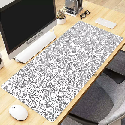 Topographic Desk Mat — Black & White XXL Mouse Pad (600×300 mm to 1000×500 mm)