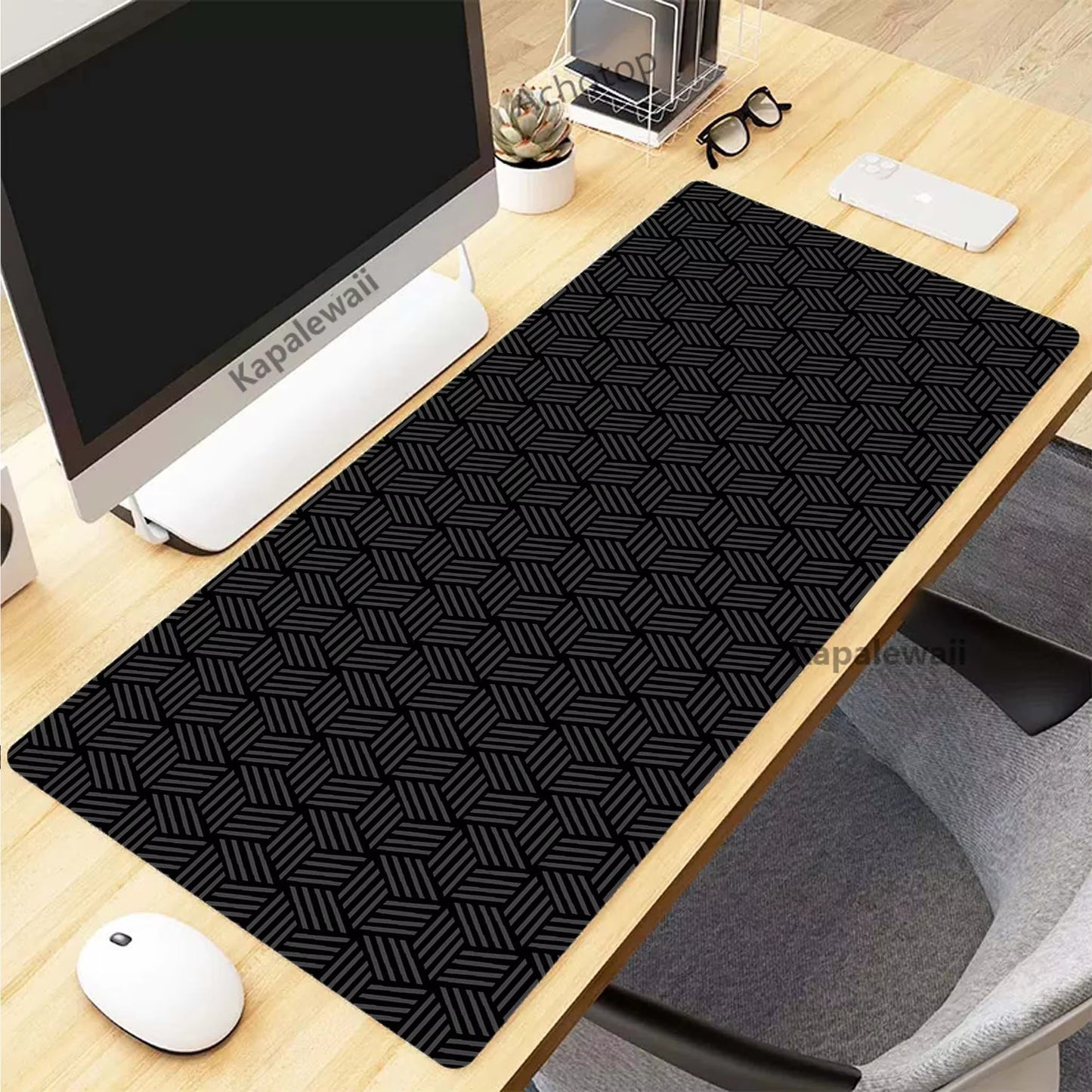 Topographic Desk Mat — Black & White XXL Mouse Pad (600×300 mm to 1000×500 mm)