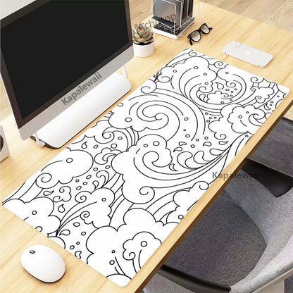 Topographic Desk Mat — Black & White XXL Mouse Pad (600×300 mm to 1000×500 mm)
