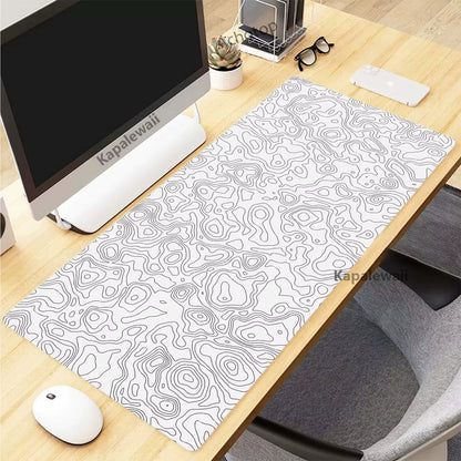 Topographic Desk Mat — Black & White XXL Mouse Pad (600×300 mm to 1000×500 mm)