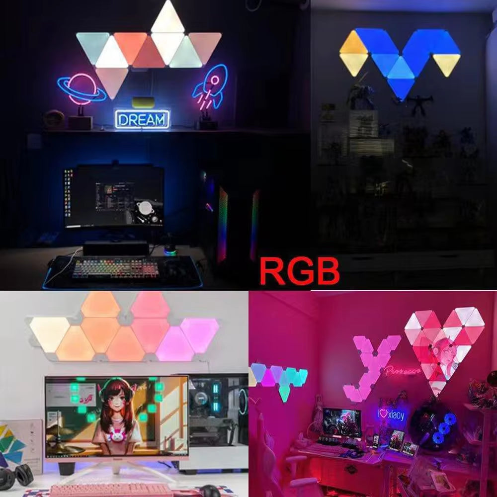 RGB Wi-Fi LED Triangle Wall Lamp — App & Bluetooth Controlled DIY Quantum Light for Gaming and Bedroom Decor