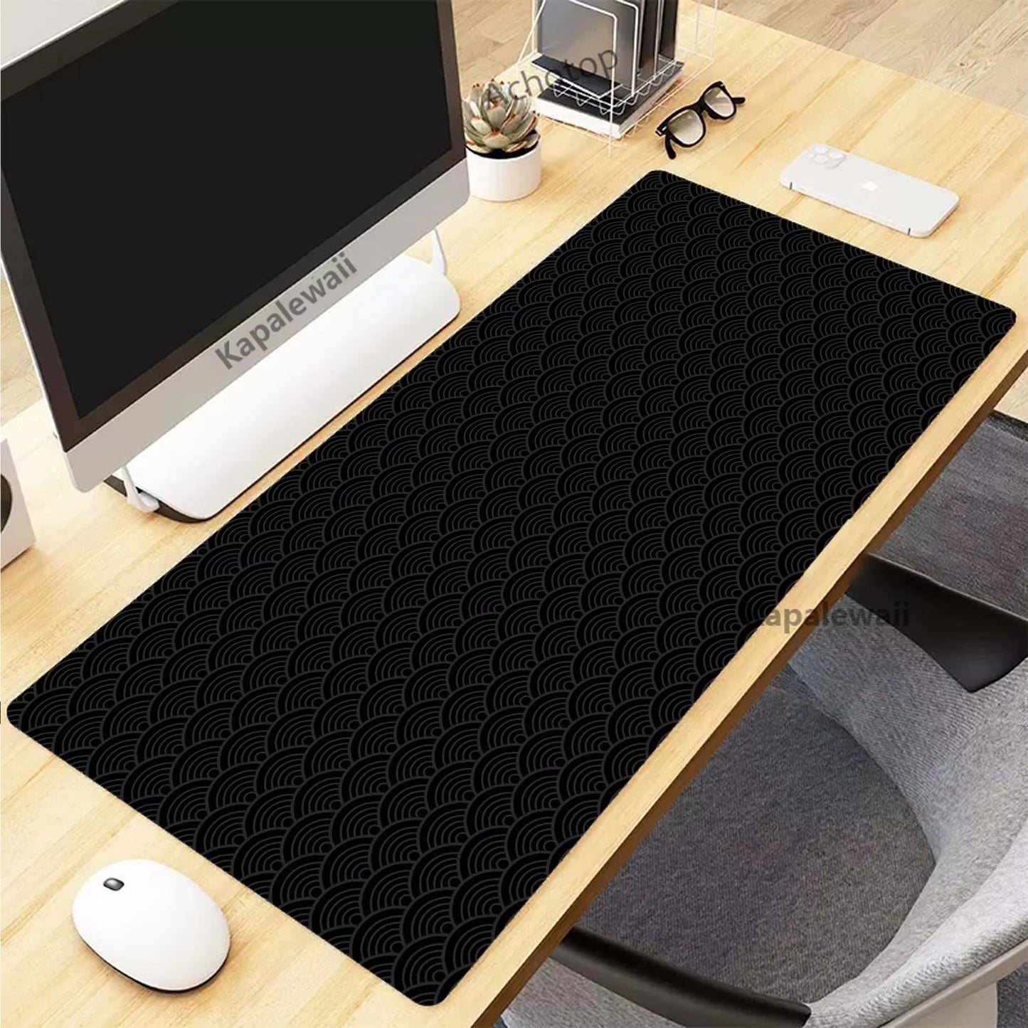 Topographic Desk Mat — Black & White XXL Mouse Pad (600×300 mm to 1000×500 mm)