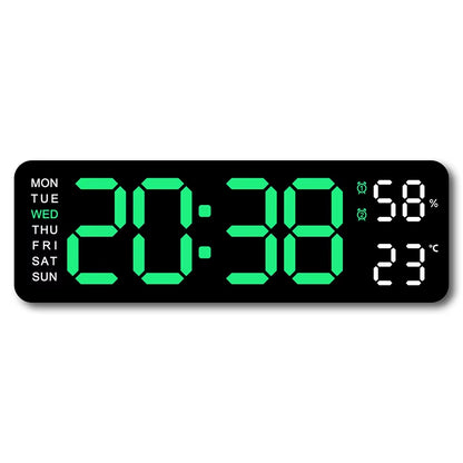 9-Inch Digital LED Wall Clock — USB Powered with Temperature, Humidity & Auto-Dimming Display